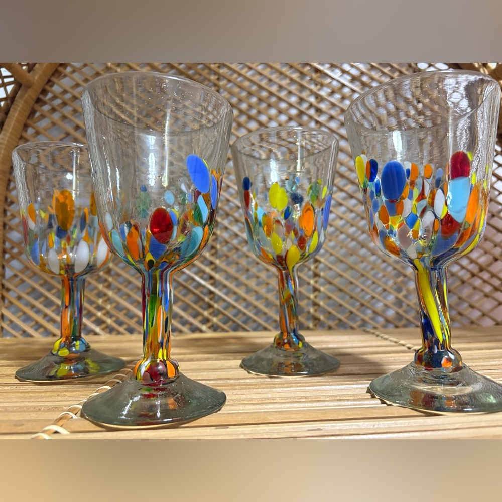 Mexican Hand Blown Glass Goblet Set